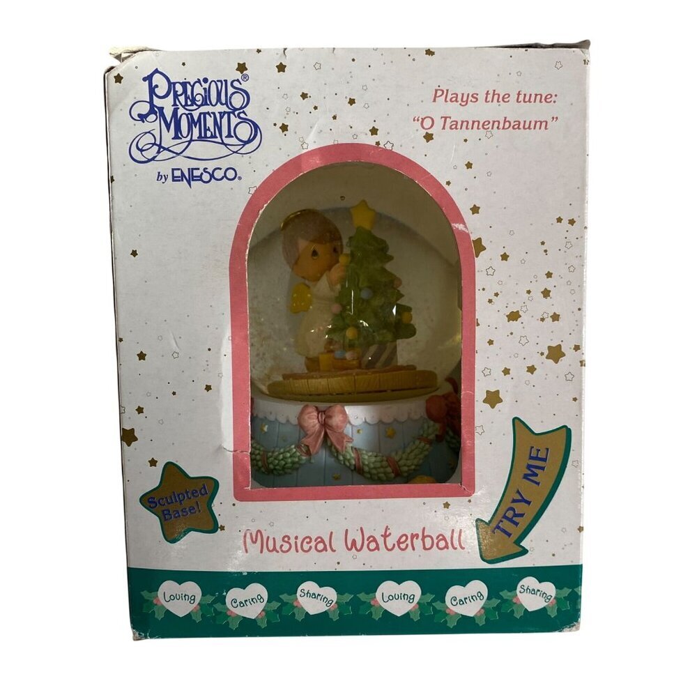 1998 Precious Moments Enesco Musical Snow Globe Angel O Tannenbaum w/ Box